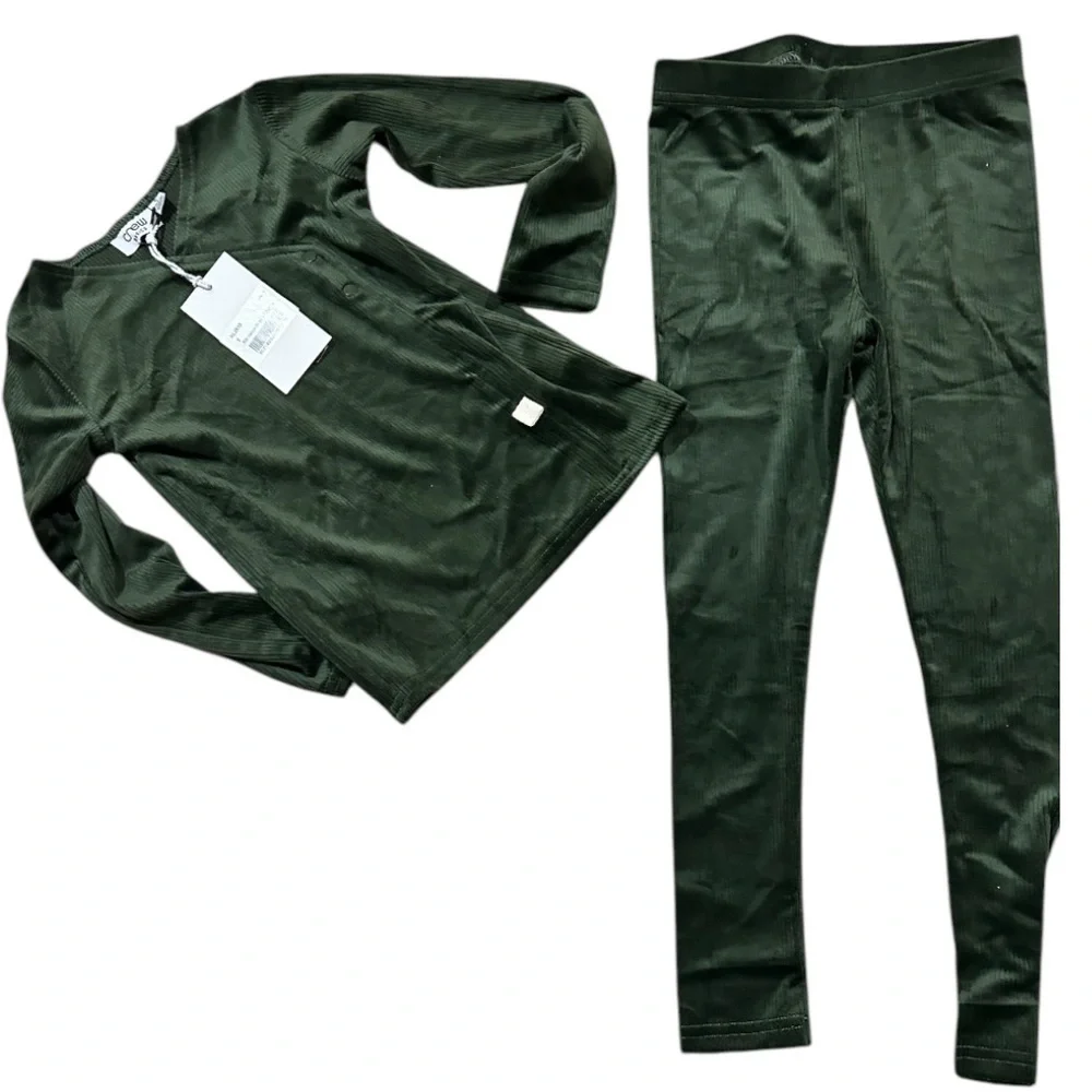 Crew Basic Ribbed Velour Wrap Set in Olive size 5